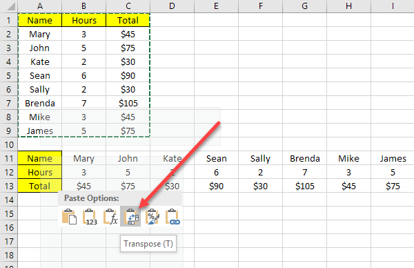 2 façons d'utiliser la fonction de transposition d'Excel