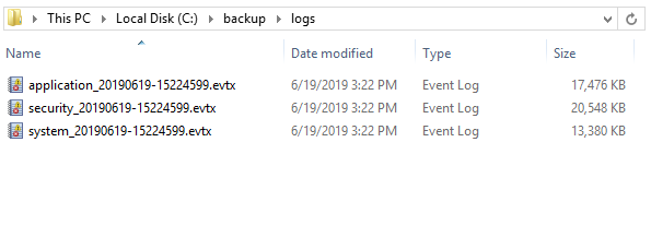 Un script de copia de seguridad de registro de eventos de Windows Server