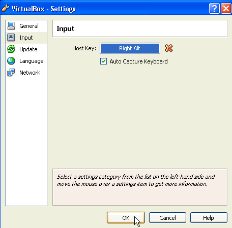 Altere a chave do host no VirtualBox