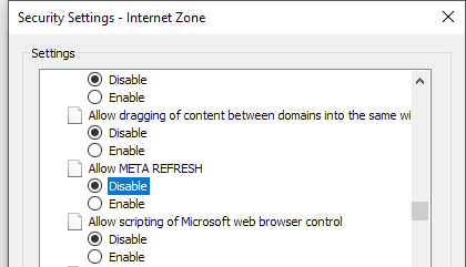 Desactivar meta actualización en Internet Explorer