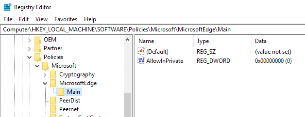 Deshabilitar o desactivar la navegación inprivada en Internet Explorer y Microsoft Edge
