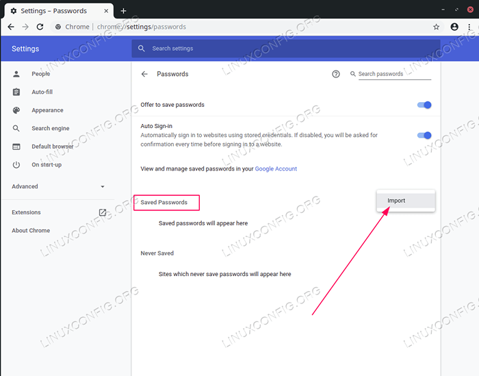 Manera fácil de importar/exportar contraseñas en el navegador Chrome/Chromium utilizando interruptores de bandera