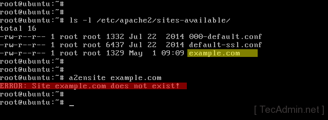 Przykład witryny błędu.com nie istnieje! - Polecenie Apache A2Ensite