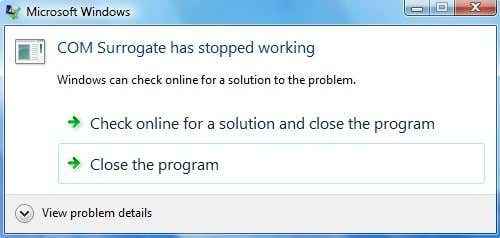 Betulkan Com Surrogate telah berhenti bekerja di Windows 7