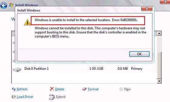 Fix Windows no puede instalar en la ubicación seleccionada en Windows 7 o Vista