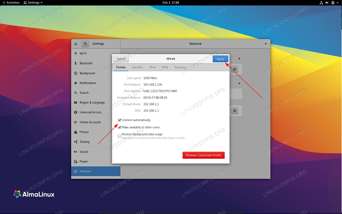 Cara menyambung ke rangkaian secara automatik di almalinux