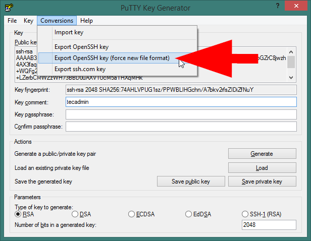 Comment convertir PPK en fichier PEM à l'aide de la commande