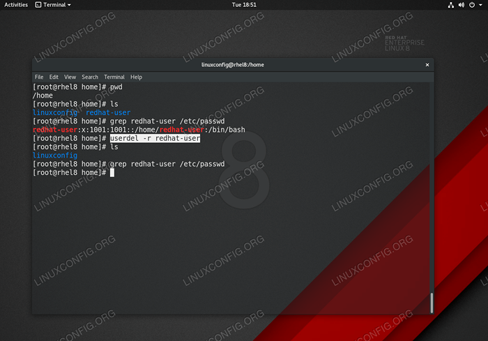 So löschen Sie den Benutzer unter RHEL 8 / CentOS 8 Linux