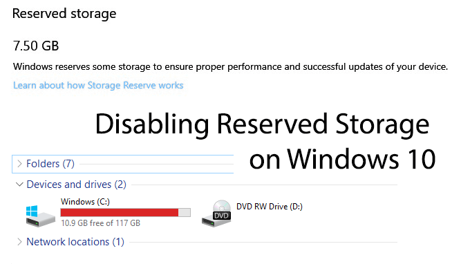 Como desativar o armazenamento reservado no Windows 10