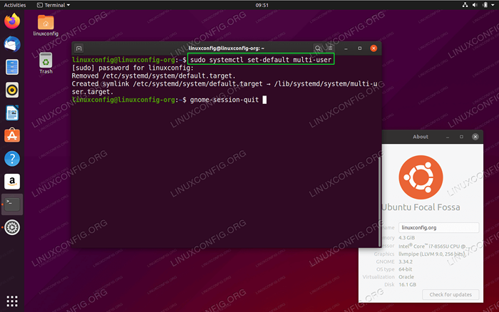 Cómo deshabilitar/habilitar la GUI en el arranque en Ubuntu 20.04 Focal Fossa Linux Desktop