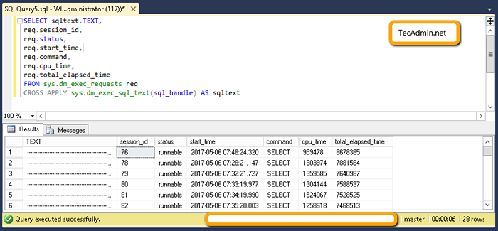 Comment trouver des requêtes en cours d'exécution dans SQL Server