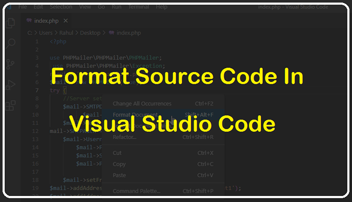 Como formatar o código fonte no Código do Visual Studio (VSCode)