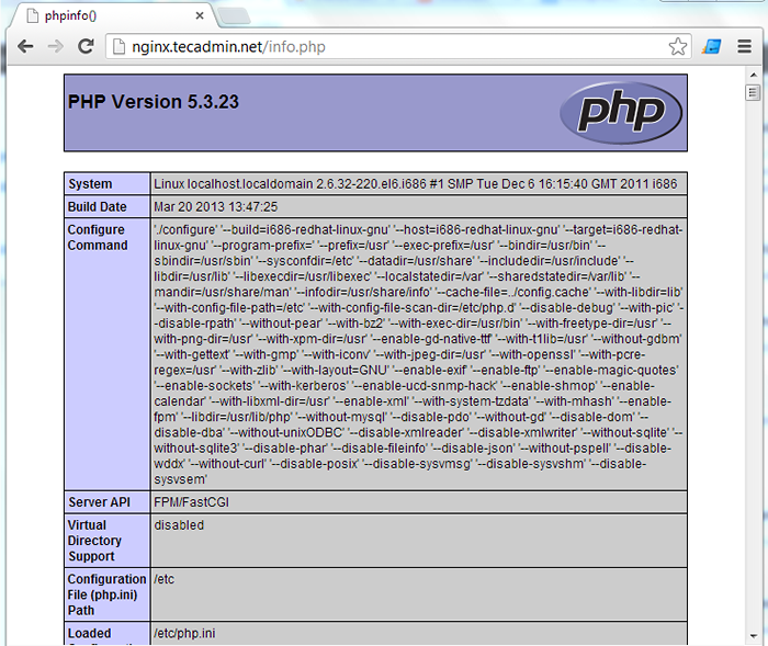 Cómo instalar Nginx MySQL PHP con PHP-FPM en CentOS/RHEL