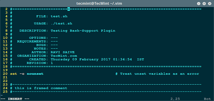 Como fazer 'Editor Vim' como Bash-ldes usando o plugin 'Bash-support' no Linux
