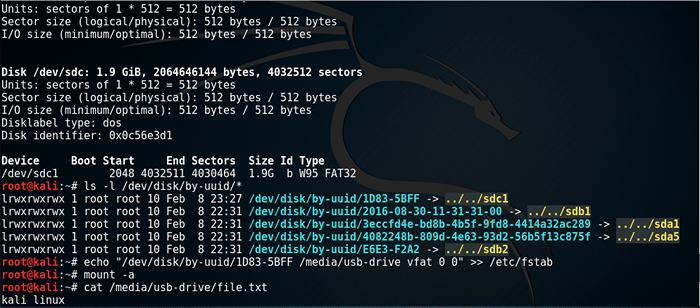 Como montar a unidade USB no Kali Linux