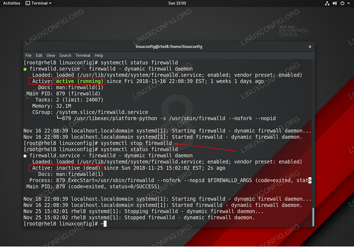 Cómo detener / comenzar el firewall en Rhel 8 / Centos 8