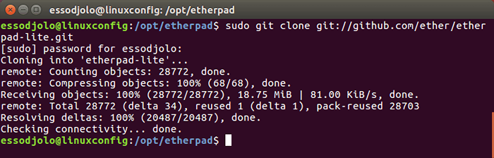 Instale el editor colaborativo en tiempo real basado en la web de Etherpad en Ubuntu 16.04 Linux