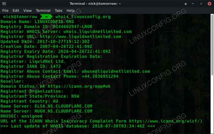 Cari maklumat laman web dengan WHOIS di Linux