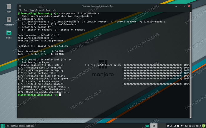 Instalación de encabezados de kernel de Manjaro Linux