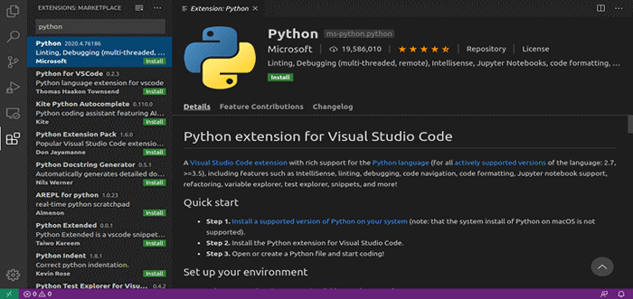 Configuración de desarrollo de Python utilizando el código Visual Studio
