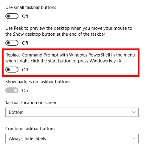 Remplacez l'invite de commande par PowerShell et vice versa dans Windows 10
