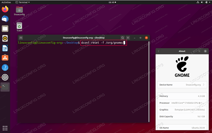 Zresetuj ustawienia pulpitu Gnome do fabrycznego niewykonania zobowiązania do Ubuntu 20.04 Focal Fossa