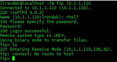 RHEL7 FTP Server Kesalahan FTP Hubungkan Tidak Ada Rute ke Solusi Host