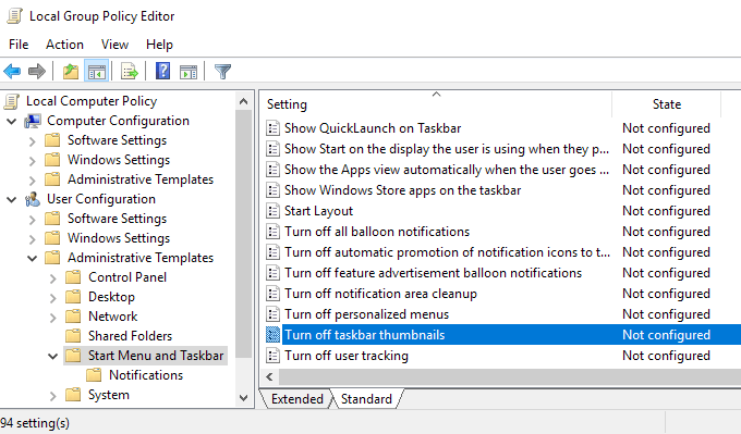 Désactiver les avant-premières de la barre des tâches dans Windows 7/8/10
