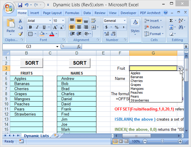 Gunakan nama pelbagai dinamik dalam Excel untuk dropdowns fleksibel