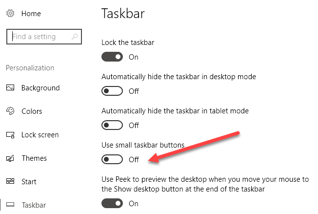 Utilisez de petites icônes sur la barre des tâches Windows 7/8/10