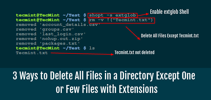 3 Möglichkeiten zum Löschen aller Dateien in einem Verzeichnis mit Ausnahme eines oder wenigen Dateien mit Erweiterungen