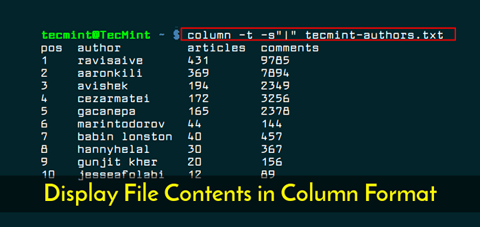 Mostrar salida de comando o contenido de archivo en formato de columna