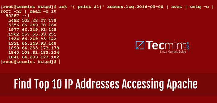 Cari 10 alamat IP teratas yang mengakses pelayan web Apache anda