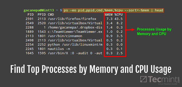 Cari proses berjalan atas dengan memori tertinggi dan penggunaan CPU di Linux