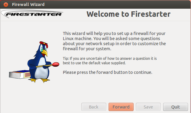 Firestarter - eine hochrangige grafische Schnittstelle Iptables Firewall für Linux -Systeme