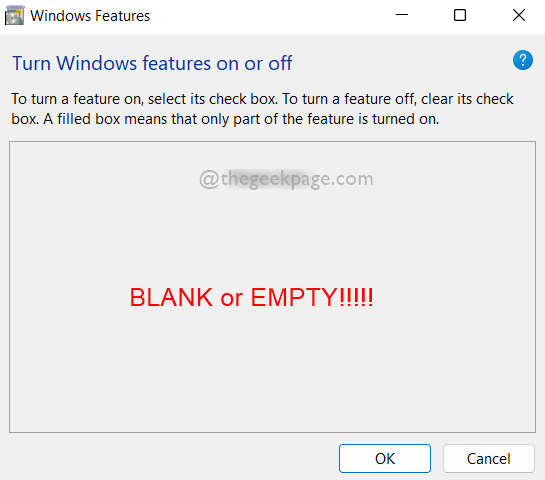 Perbaiki Fitur Windows Turn On atau Off Blank atau Empty Isvement Di Windows 11 & 10