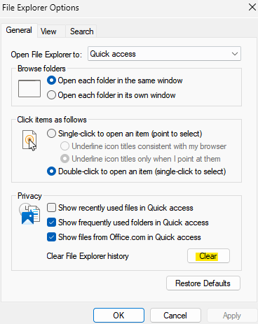 So löschen Sie den schnellen Zugriffsverlauf im Datei -Explorer unter Windows 11