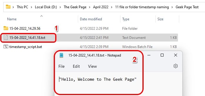 Comment créer un fichier / dossier et le nommer en fonction de l'horodatage actuel