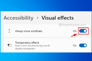 Cómo habilitar o deshabilitar siempre Mostrar barras de desplazamiento en Windows 11