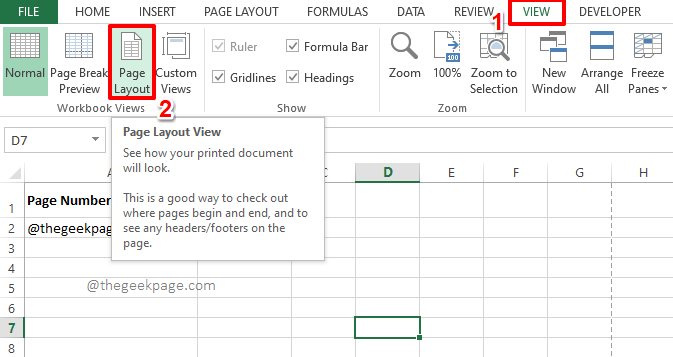 So fügen Sie Seitenzahlen als Header / Fußzeile in Excel ein