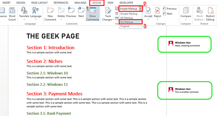 Cómo imprimir documentos de Word sin comentarios