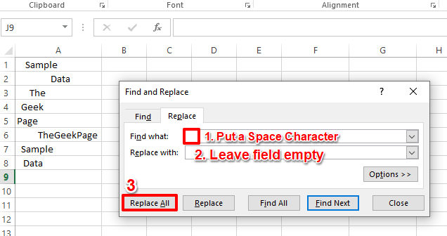 Cara menghapus ruang yang tidak diinginkan dari dokumen Excel