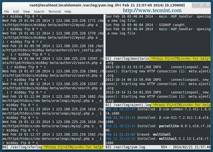 Multitail - Monitore vários arquivos simultaneamente em um único terminal Linux