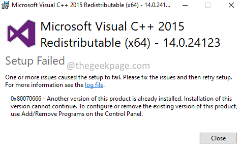 Fehler bei der Installation von Microsoft Visual C ++ in Windows 11 /10 beheben Sie Fehler 0x80070666