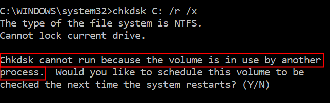 Fix Chkdsk nie może uruchomić, ponieważ wolumin jest używany przez inny proces