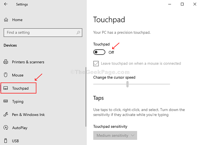 So deaktivieren Sie Touchpad -Unterstützung von Windows 10