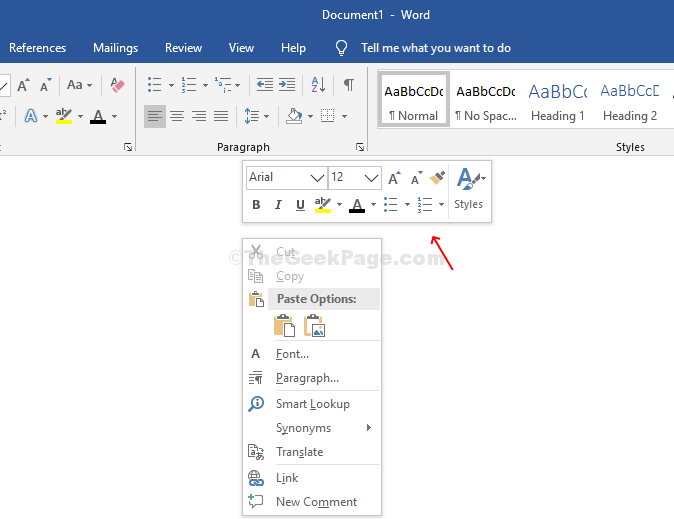 Cara menghapus mini toolbar pada seleksi dari Word