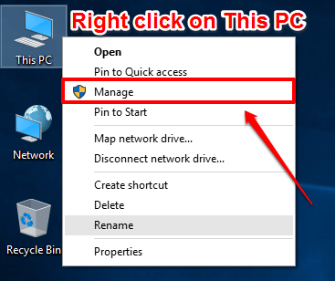 Aktivieren/ deaktivieren Sie die Option Verwalten unter diesem PC in Windows 10