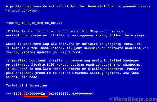 Corrige el error de pantalla azul 0x000000ea Azul en Windows 10