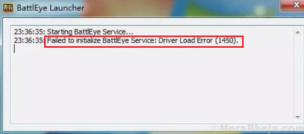 SEX No se pudo inicializar el error de carga del controlador de servicio Battleye (1450) en Windows 10